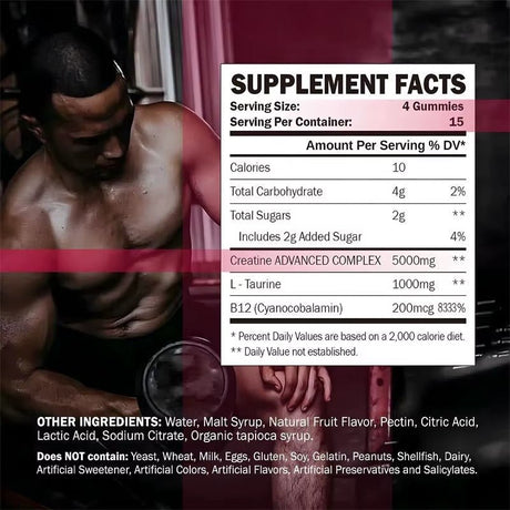 Pre - Workout 5000 MG Creatine Gummies – Monohydrate Energy & Muscle Growth Support