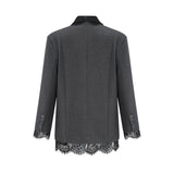 Presley Blazer Grey Lace Panel Chest Pocket Buttoned & Notched