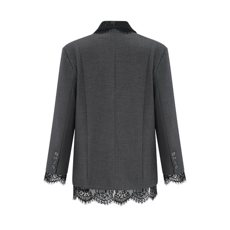 Presley Blazer Grey Lace Panel Chest Pocket Buttoned & Notched