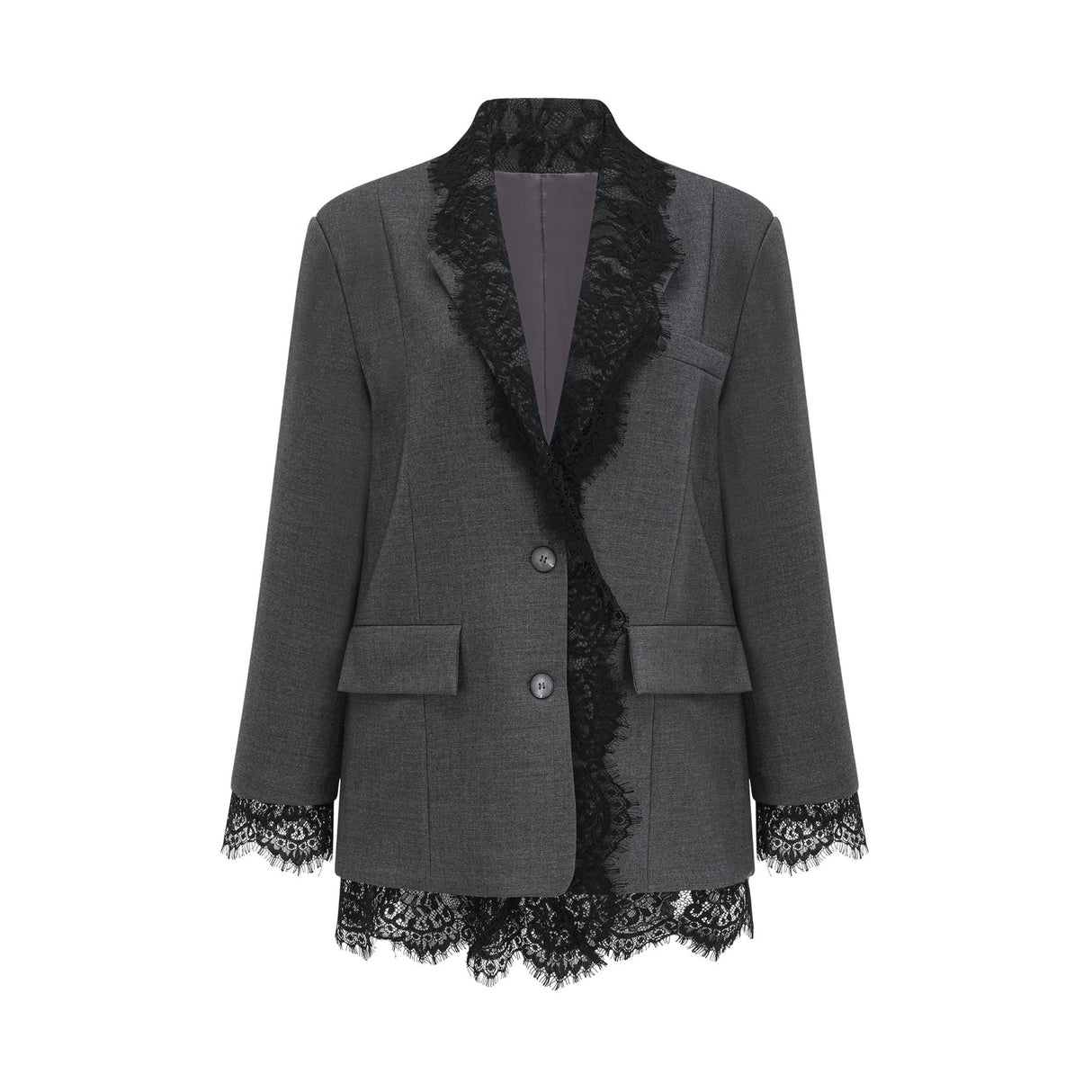 Presley Blazer Grey Lace Panel Chest Pocket Buttoned & Notched