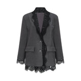 Presley Blazer Grey Lace Panel Chest Pocket Buttoned & Notched