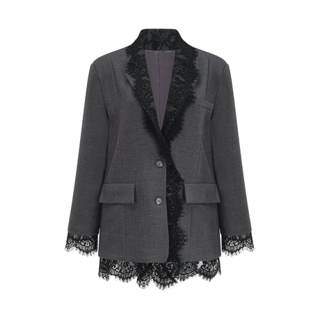 Presley Blazer Grey Lace Panel Chest Pocket Buttoned & Notched