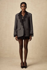 Presley Blazer Grey Lace Panel Chest Pocket Buttoned & Notched