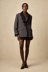 Presley Blazer Grey Lace Panel Chest Pocket Buttoned & Notched