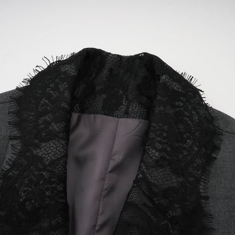 Presley Blazer Grey Lace Panel Chest Pocket Buttoned & Notched