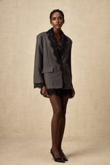 Presley Blazer Grey Lace Panel Chest Pocket Buttoned & Notched
