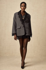 Presley Blazer Grey Lace Panel Chest Pocket Buttoned & Notched