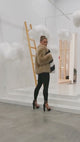 Beige Fox Fur Jacket with Black & White Striped Accent