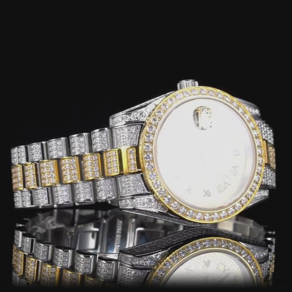 Van Hoef Automatic Mechanical Watch – 316L Stainless Steel – Micro Pave Zircon – 40mm Case