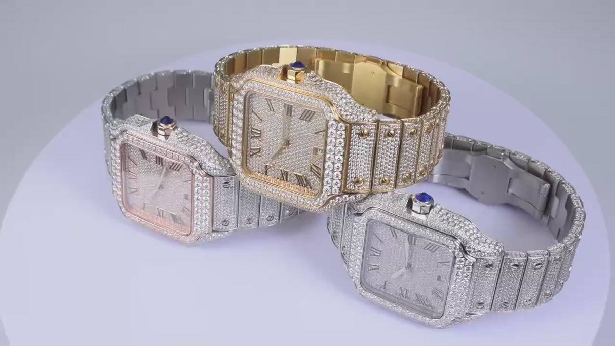 VVS Moissanite Watch – Miyota Automatic Movement – Sapphire Crystal – Stainless Steel Bracelet