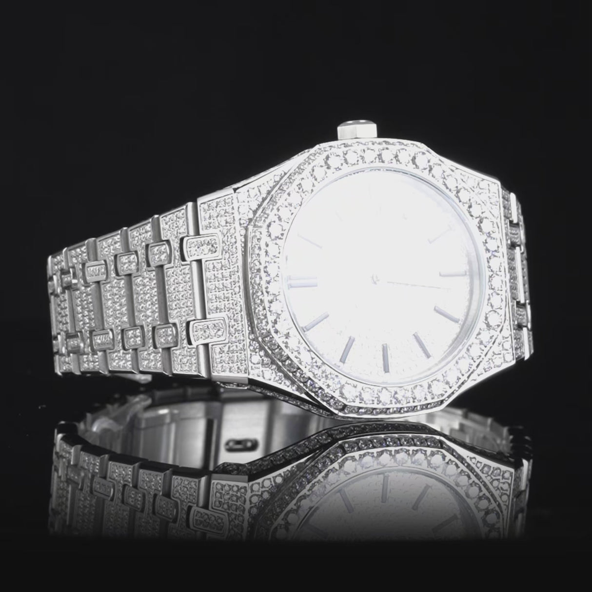 Nova Moissanite Watch – Automatic Mechanical Movement – 42mm 316L Steel – 23.5ct D VVS1 – Stainless Steel Band