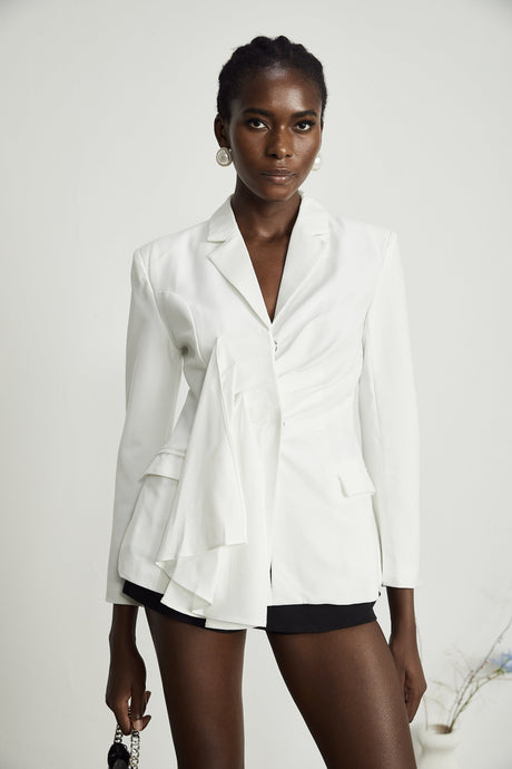 Priscilla Blazer Priscilla Draped Asymmetric White Blazer