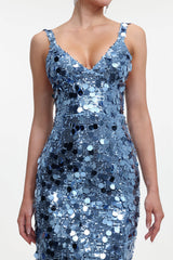 Priscilla Blue Sequin Evening Dress