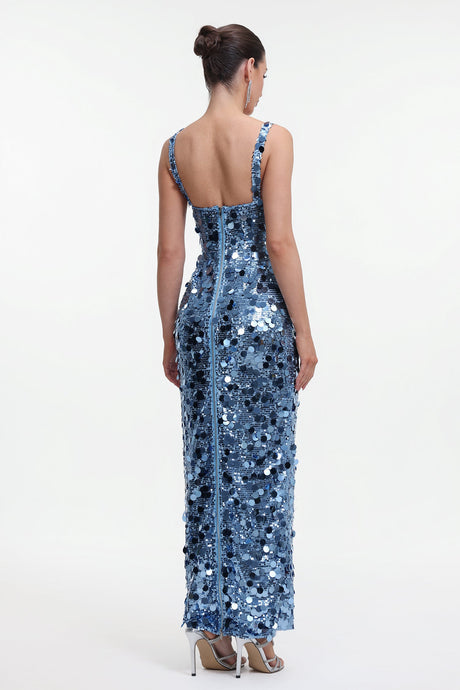 Priscilla Blue Sequin Evening Dress