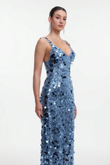 Priscilla Blue Sequin Evening Dress