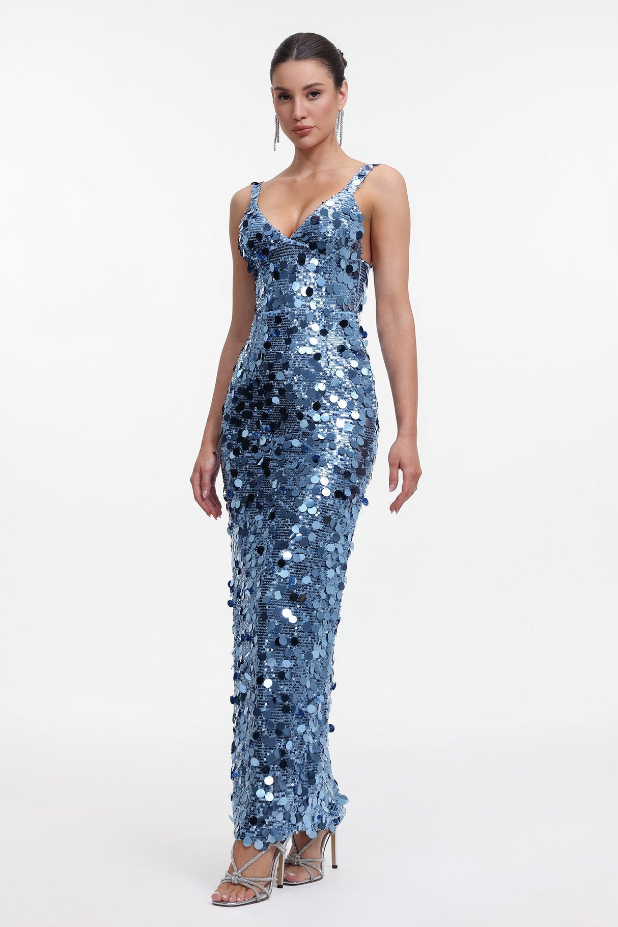 Priscilla Blue Sequin Formal Dress
