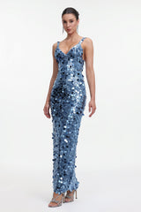 Priscilla Blue Sequin Formal Dress