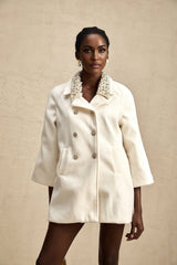 Priscilla Coat Crystal & Pearl Embellished Maxi Woolen Fabienne