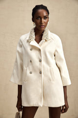 Priscilla Coat Crystal & Pearl Embellished Maxi Woolen Fabienne