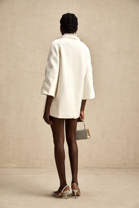 Priscilla Coat Crystal & Pearl Embellished Maxi Woolen Fabienne