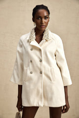 Priscilla Coat Crystal & Pearl Embellished Maxi Woolen Fabienne