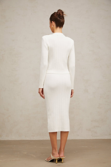 Priscilla Jacket & Skirt Rib Knit White Epaulette Set