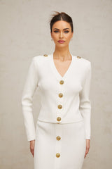 Priscilla Jacket & Skirt Rib Knit White Epaulette Set