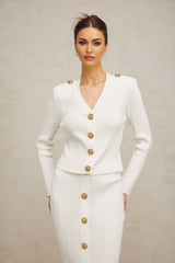Priscilla Jacket & Skirt Rib Knit White Epaulette Set