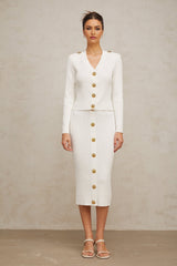 Priscilla Jacket & Skirt Rib Knit White Epaulette Set