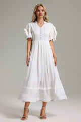 Priscilla White Floral Sleeve V-Neck Midi Dress