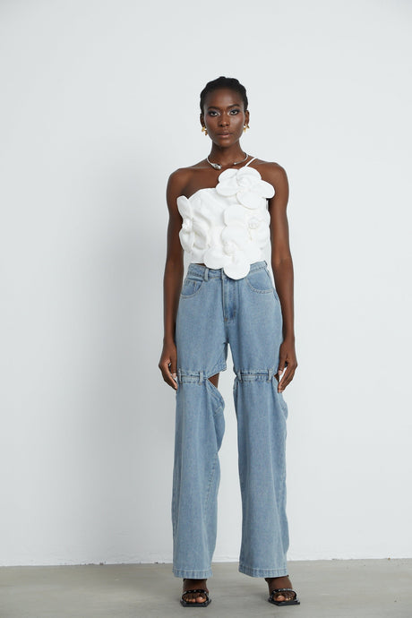 Priscille floralappliqué halterneck top