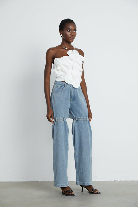 Priscille floralappliqué halterneck top