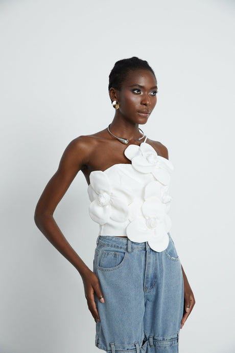 Priscille floralappliqué halterneck top
