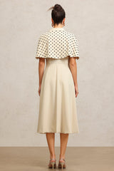 Quinn Beige Double-Breasted Maxi Dress with Polka Dot Sleeves