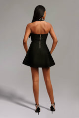 Quinn Black Strapless Ribbed Button Mini Dress