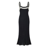 Quinn Long Fitted Crochet Dress - Lace Details and Adjustable Straps for a Chic Look