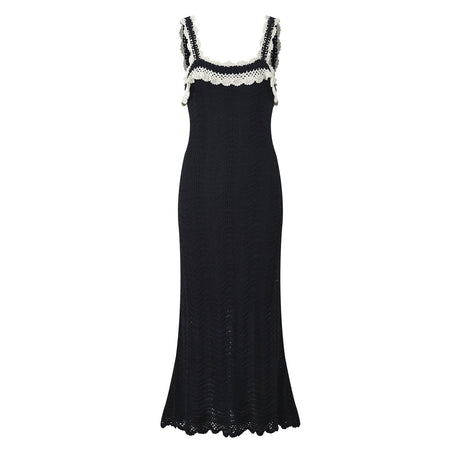 Quinn Long Fitted Crochet Dress - Lace Details and Adjustable Straps for a Chic Look