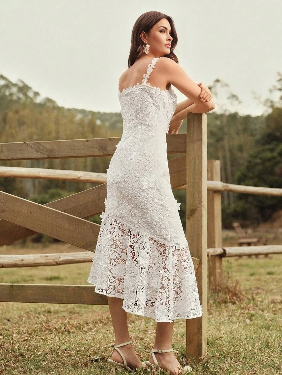 Quinn Midi Dress - Neckline Straps - Wedding Occasion - Mermaid Hem - High Waist - Elegant Style
