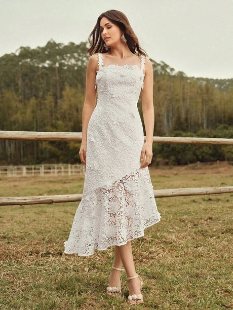 Quinn Midi Dress - Neckline Straps - Wedding Occasion - Mermaid Hem - High Waist - Elegant Style