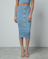 Quinn Top & Skirt Set - Ribbed Texture - Button Details - Fitted Silhouette - Knit Fabric - Elegant & Timeless