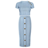 Quinn Top & Skirt Set - Ribbed Texture - Button Details - Fitted Silhouette - Knit Fabric - Elegant & Timeless