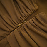 Rachel Maxi Dress in Vibrant Olive with Crossover Neck - Backless Design & Chic Hood