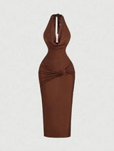 Rachel Midi Dress - Halter Neckline - Formal & Evening - Bodycon - Elegant Style - Backless Twist