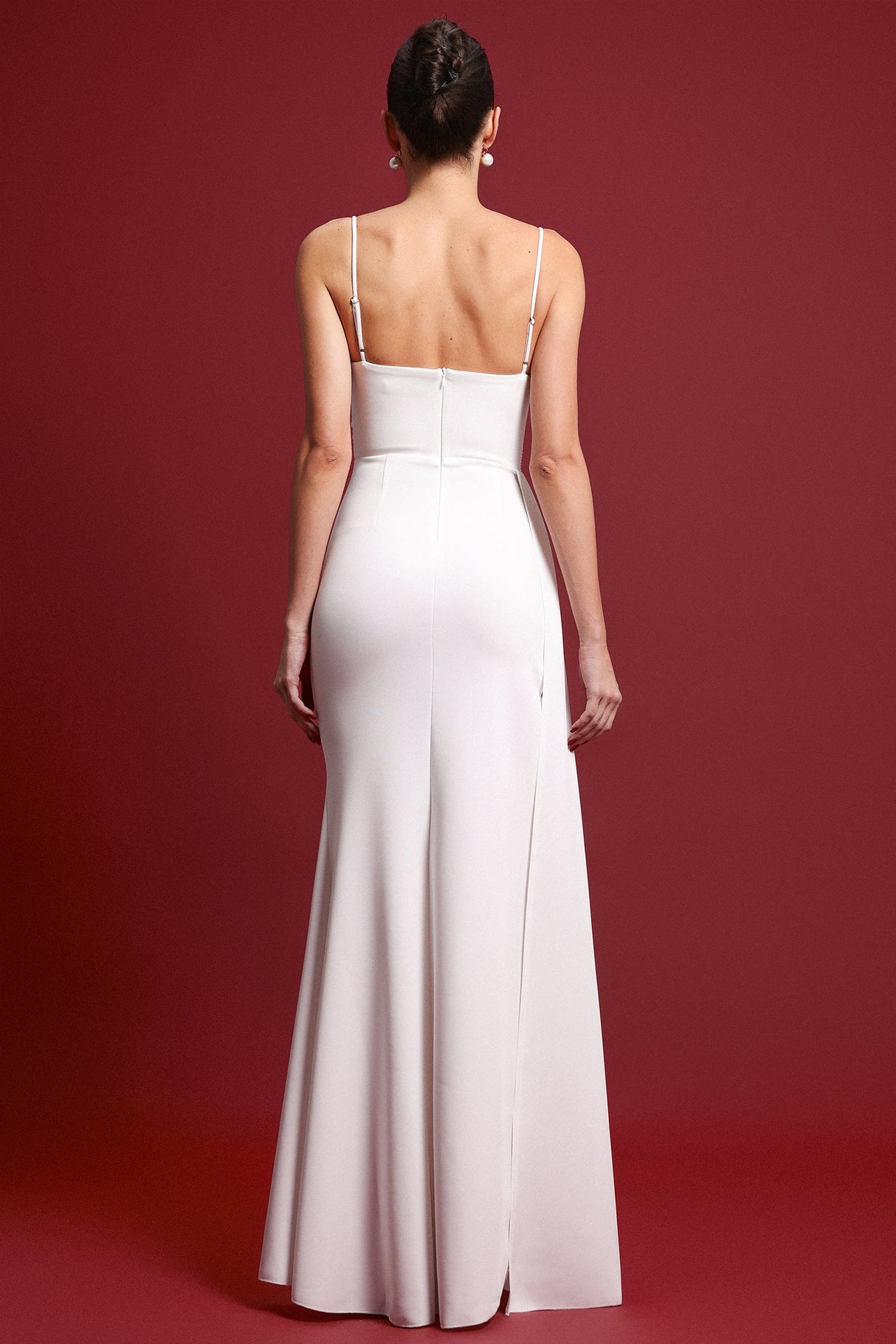 Raegan White Maxi Dress with Sleek Silhouette and Pleated Detailing