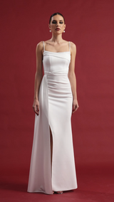 Raegan White Maxi Dress with Sleek Silhouette and Sophisticated Neckline
