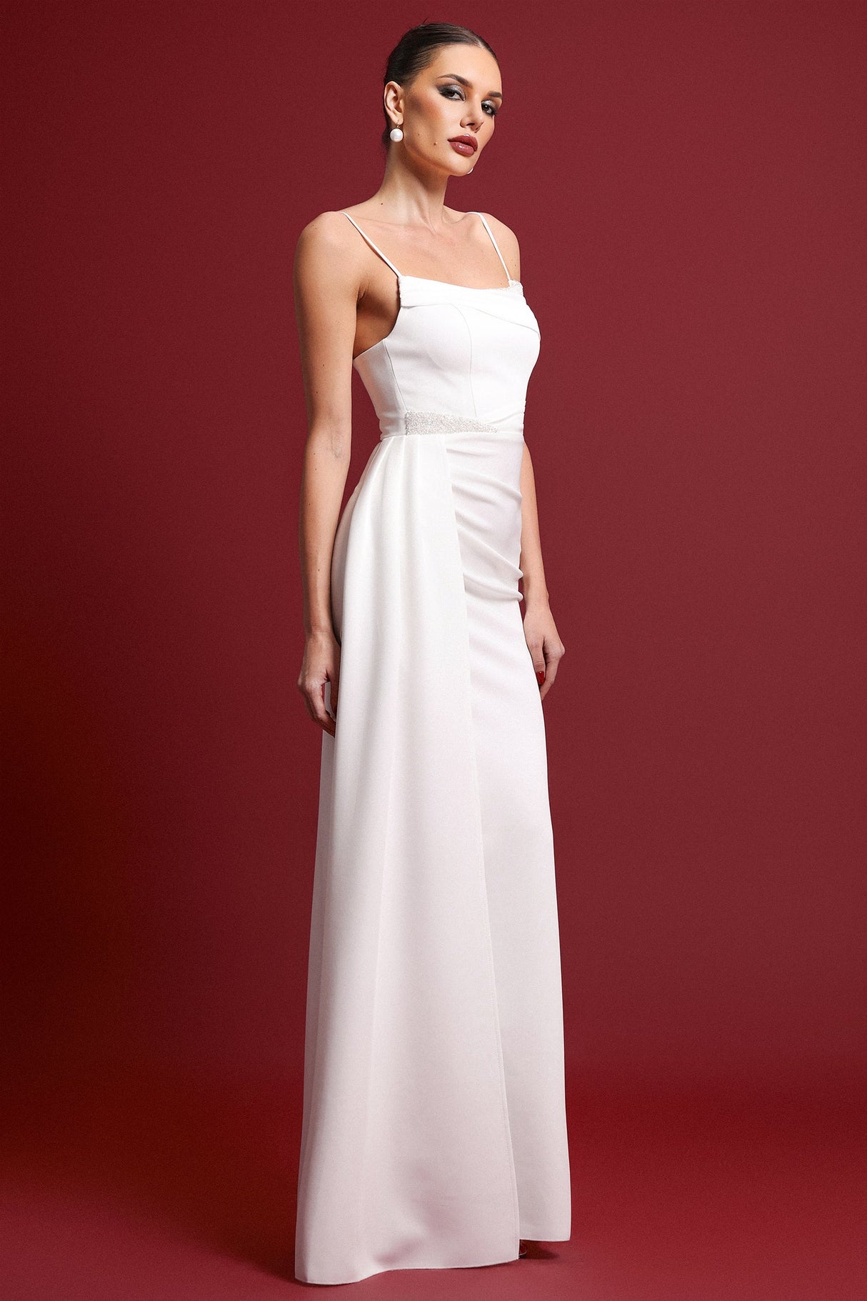 Raegan White Maxi Dress with Sleek Silhouette and Sophisticated Neckline for Formal Occasions or Evening Events