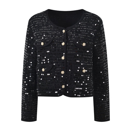 Raffaelina Blazer - Cropped Silhouette - Sequined Design - Tailored Fit - Bejeweled Buttons - Versatile Styling
