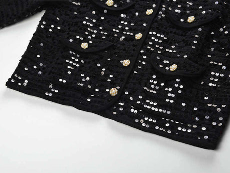Raffaelina Blazer - Cropped Silhouette - Sequined Design - Tailored Fit - Bejeweled Buttons - Versatile Styling