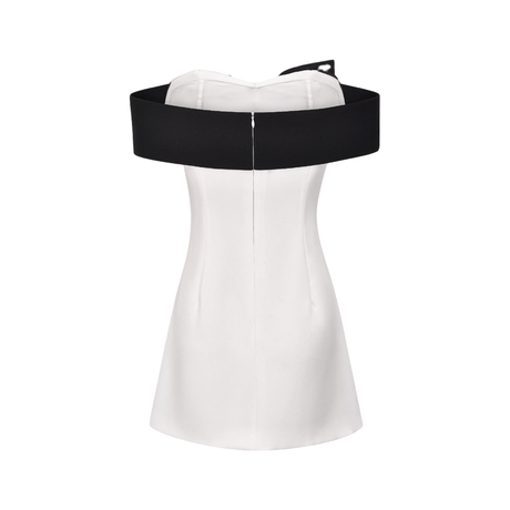 Raffaella Mini Dress White Color Block Off Shoulder Bowknot