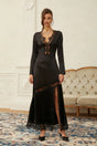 Raphaëlle Black Lace Panel Satin Maxi Dress